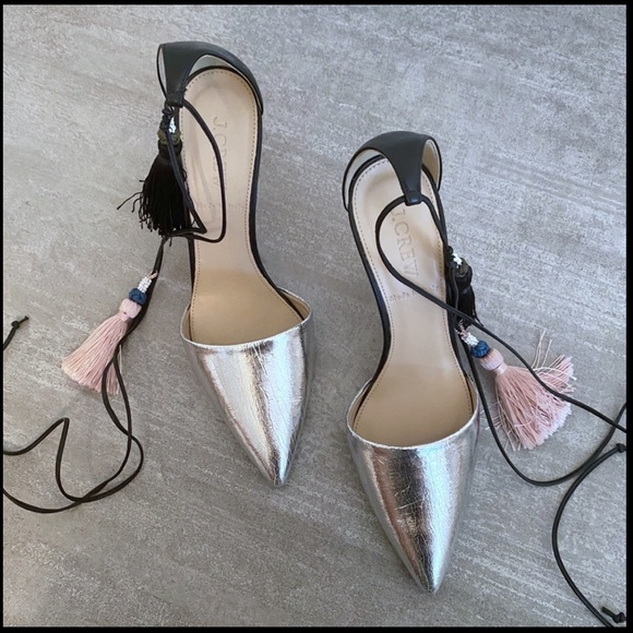 Banana Republic Metallic Black Leather Heels with Tassels - Picture 2 of 11